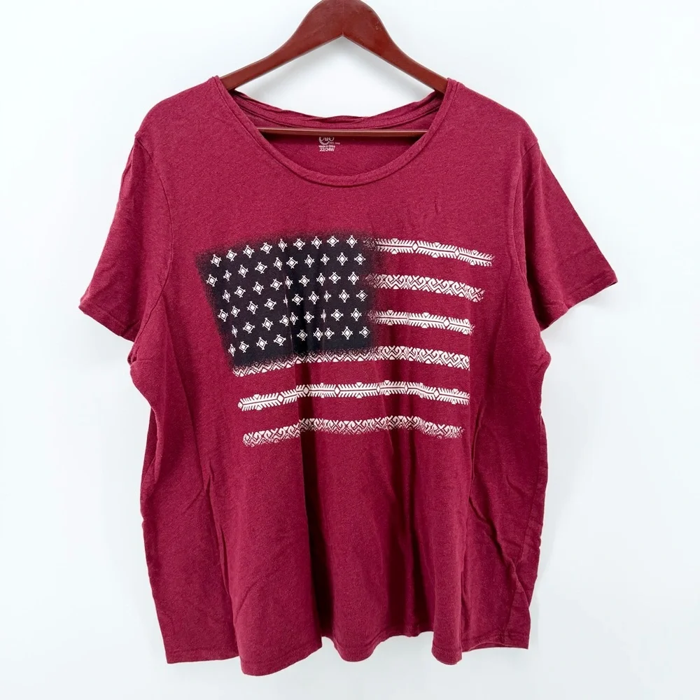 Cato Plus Size 22/24W Patriotic American Flag Graphic Tee - Red - Picture 2 of 7